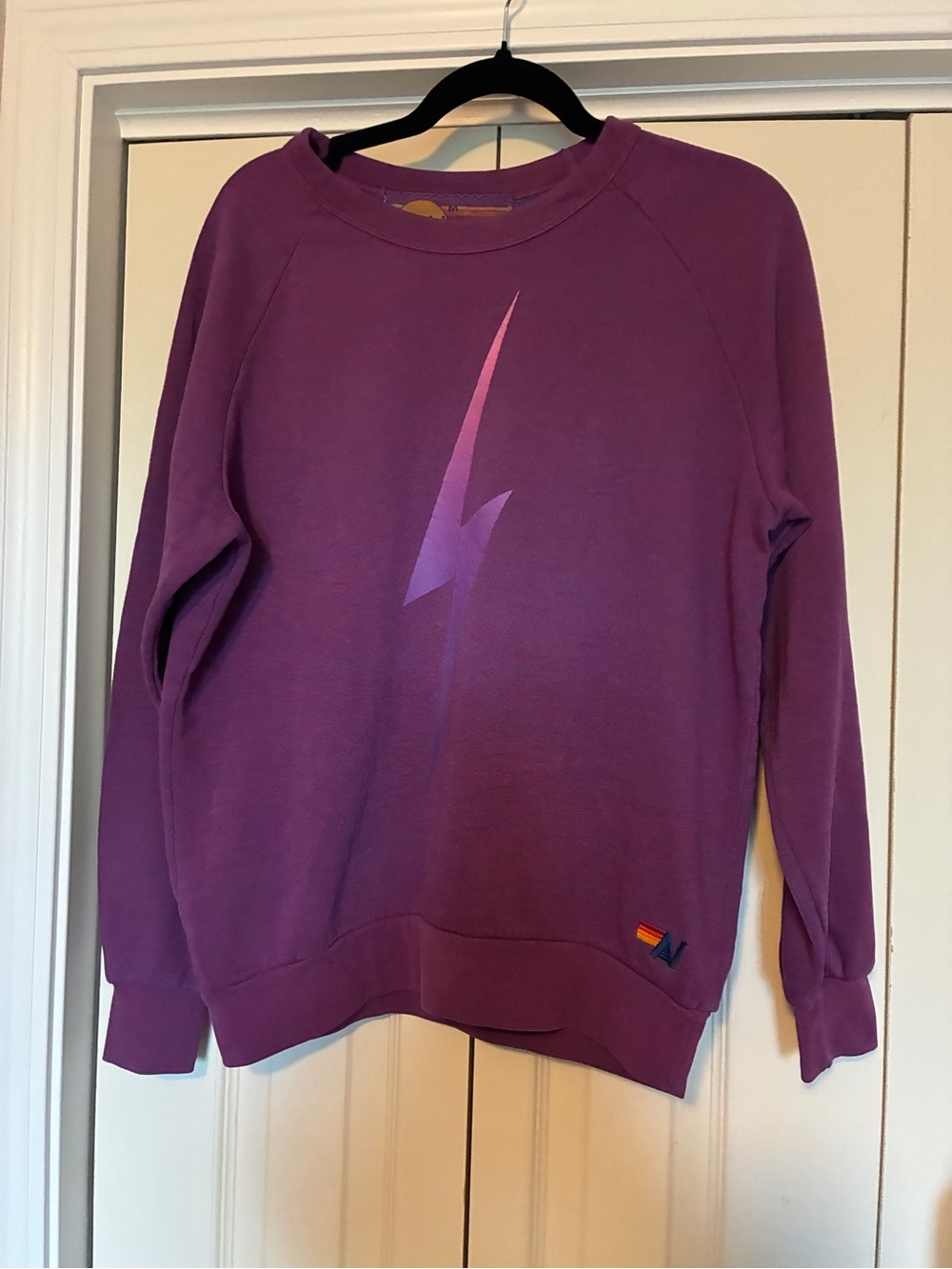 Aviator Nation Purple Lightning Bolt Crewneck Sweatshirt